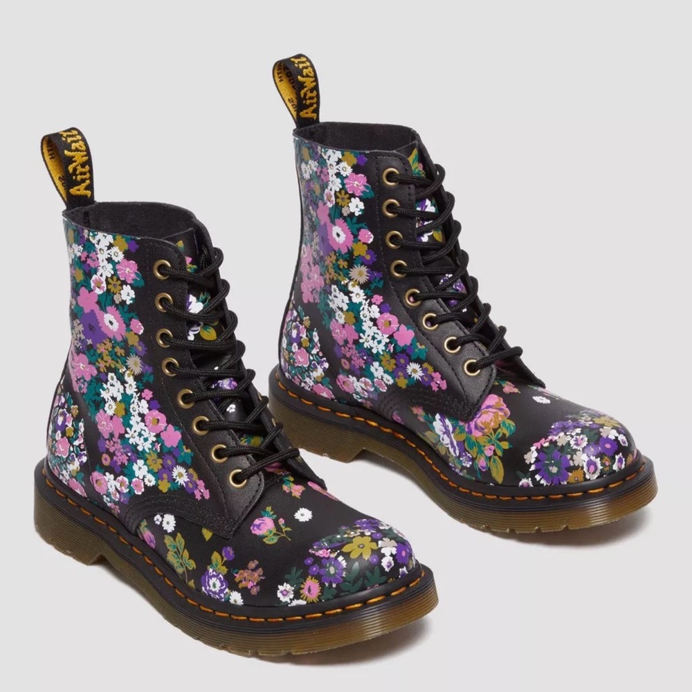 Dr. Martens Women's Floral Combat Boots - Black and Multicolor